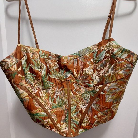 CIDER Women's Floral Spaghetti Straps Corset/Bustier- Brown/Bronze/Green Medium - Picture 8 of 10